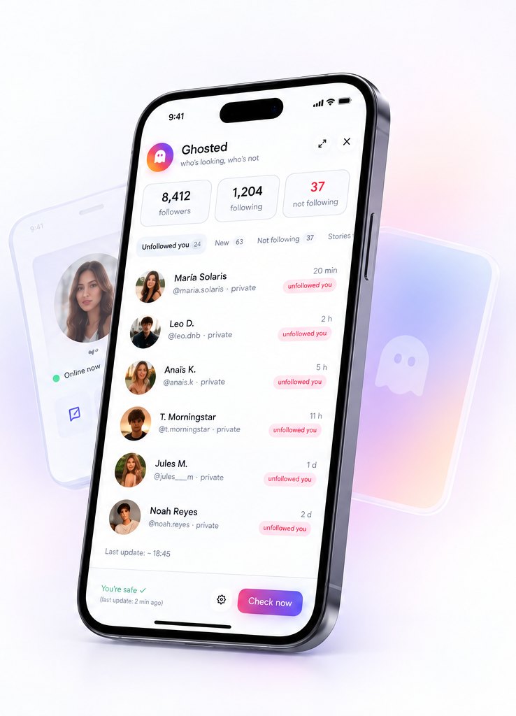 Ghoosted mirrored on a phone, showing who unfollowed you