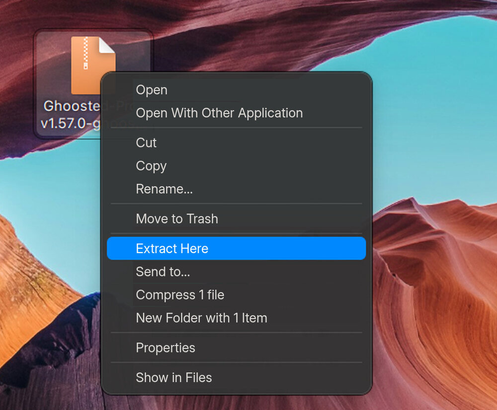Right-click the .zip → Extract here. On Windows it says “Extract all”.